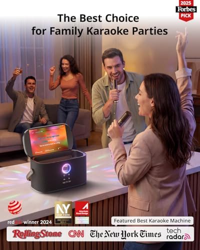 Ikarao Portable Karaoke Machine for Adults, Built-in Lyrics Display and Screen, 2 Self-Charging Wireless Microphones, Karaoke App, 140W Speaker, Connects to TV for Home Party Birthday Outdoor Camping