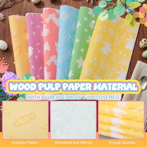 Ireer 300 Pcs Pastel Wax Paper Sheets Parchment for Food Picnic Deli Paper 12x12 Inch Waterproof Wrapping Deli Rabbits Easter Eggs Carrots Flower Basket Liners Greaseproof Easter Day