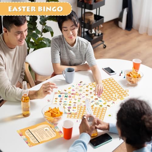 YQUQWN Easter Bingo Game 24 Players Colorful Egg Spring Bingo Cards with Bunny Chick Basket Icons Happy Easter Party Supplies for Holiday Activities
