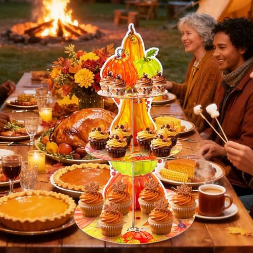 Gistome 3-Tier Pumpkin Cupcake Stand – Autumn Harvest Dessert Display Holder for Fall Parties, Thanksgiving Table, and Seasonal Decorations
