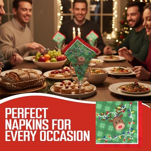 Iconikal 75-Pack Disposable Paper Party Napkins Reindeer Friends of Santa