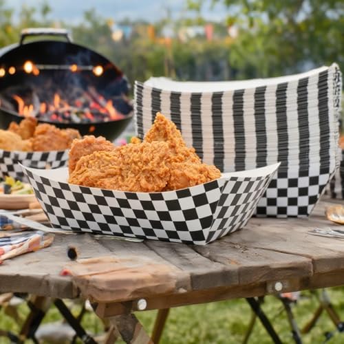 30 Pcs No Folding Required 2lb Gingham Party Supplies Disposable Paper Food Trays for Shower Wedding Tea Party Supplies Nacho Snack (Black)