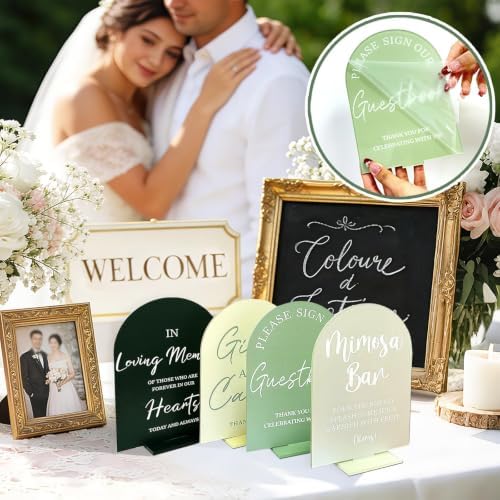 Acrylic Wedding Signs for Reception Sage Green Wedding Party Supplies 4 Pcs
