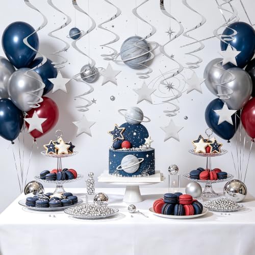 BEISHIDA Silver Star Hanging Swirl Decorations,Hanging Silver Party Supplies for Graduation Wedding Baby Shower Decorations, Pack of 15