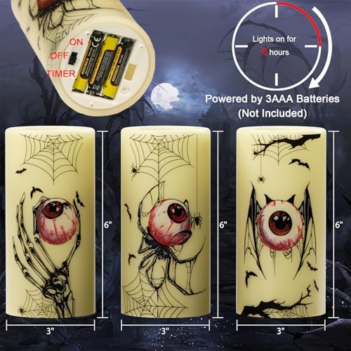 Eldnacele Cobweb Halloween Flameless Candles Battery Operated with 6H Timer