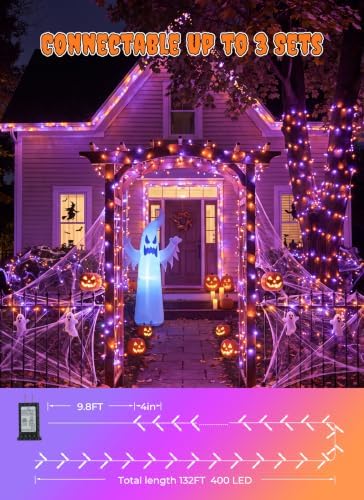 Minetom 400 LED Halloween String Lights 132FT Outdoor Halloween Lights