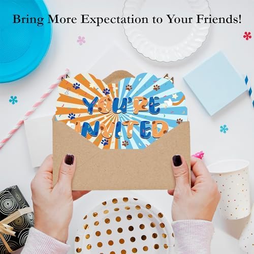 Blue Cartoon Dog Birthday Invitations for Boys Party Invites with Envelopes