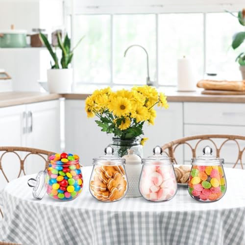 Nuogo 4 Pcs Plastic Candy Jars with Lid Unbreakable,Classic,16 oz