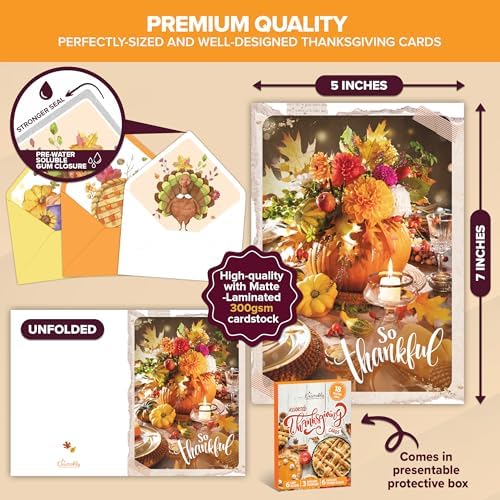 Decorably 18 Pack 5x7in Happy Thanksgiving Cards with Envelopes & Stickers