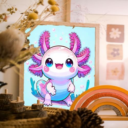 Gemozaic Axolotl Paint by Numbers Kit for Kids with Frame & Easel, 8x8 in