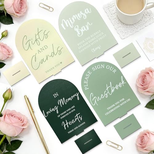 Acrylic Wedding Signs for Reception Sage Green Wedding Party Supplies 4 Pcs
