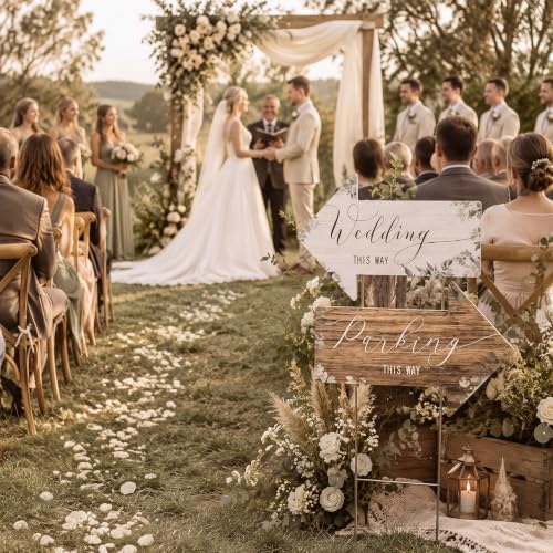 Wenqik 6 Pack Wedding Directional Arrow Signs with Stakes(Rustic Leaf)