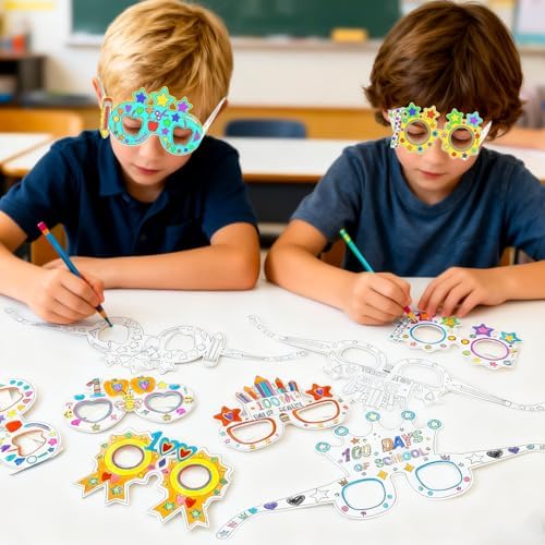 36Pcs 100 Days of School Coloring Glasses 100th Day of School Craft Art Kit
