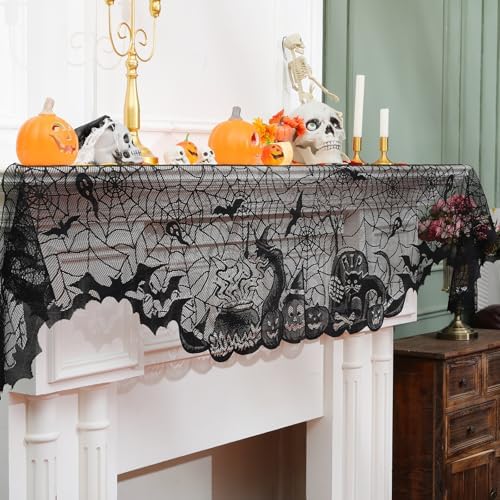 Pangda Halloween Spider Web Mantle Scarf Black, 18*96inch, Pumpkin