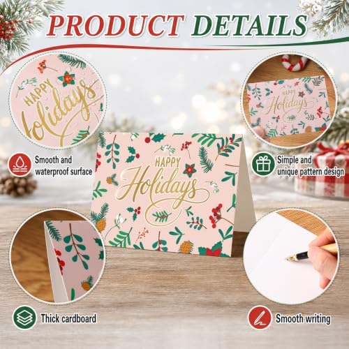 AmazingSpark 120 Pack Happy Holiday Card with Envelope Bulk Green Botanical