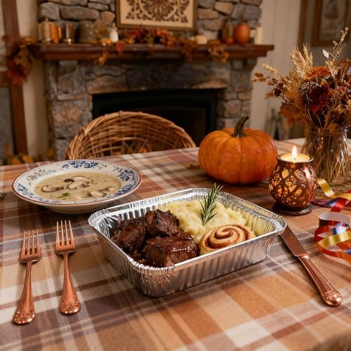 Thanksgiving 8x6 Disposable Aluminum Foil Pans with Lids 40 Pack, Turkey Pumpkins Maple Leaf Small Cake Pans, Food Containers for Baking, Cooking, Roasting, Heating or Steam Table