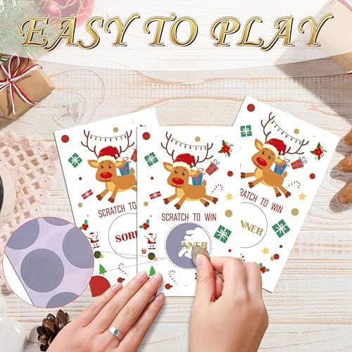 Christmas Scratch Off Game Cards, Christmas Party Game Cards, Reindeer Festive Raffle Games Prizes for Adults Groups, 50 Pcs Xmas Winter Holiday Activities Supplies Decorations -A04