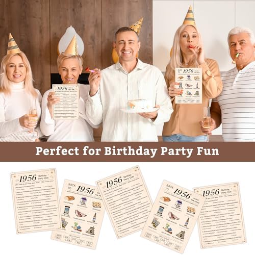 30Pcs 70th Birthday Party Games, 1956 Quiz & Guess the Price Game Cards