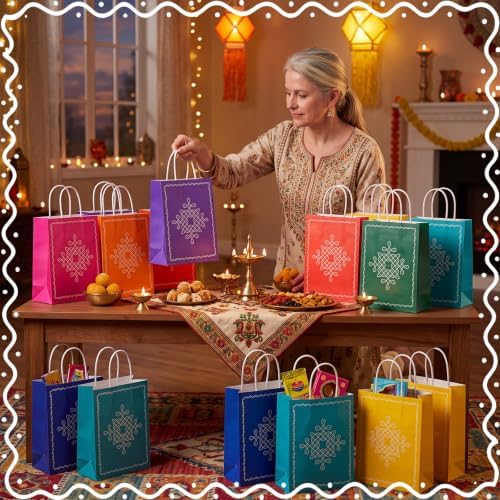 Dansydaisy 24 Pack Indian Return Gifts Paper Bags Bulk for Pooja