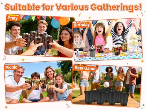50 Pcs Clear Black Plastic Cups, 12 oz Disposable Cups for Party