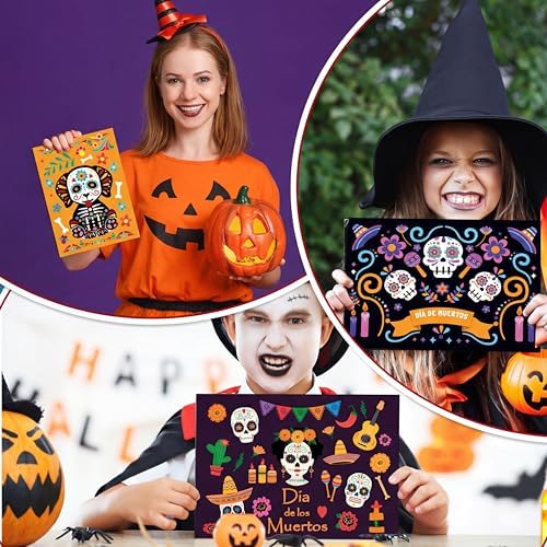 Marspark 24 Pcs Day of the Dead Scratch Paper Halloween Art Crafts Bulk