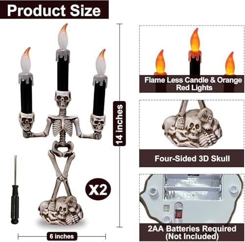 2 Pack Halloween Candelabra LED Flameless Candles Holder Battery Operated