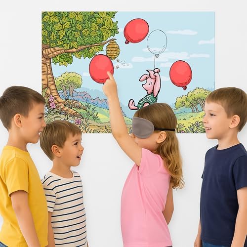 Winnie Help Piglet Fly Fun Party Game for Pooh Baby Shower Birthday Decorations, Pin The Balloon on Piglet Poster with 20 Balloon Stickers and Blind Fold.