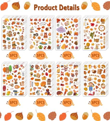 Fall Stickers for Kids, Thanksgiving Stickers,Autumn Sticker for Crafts