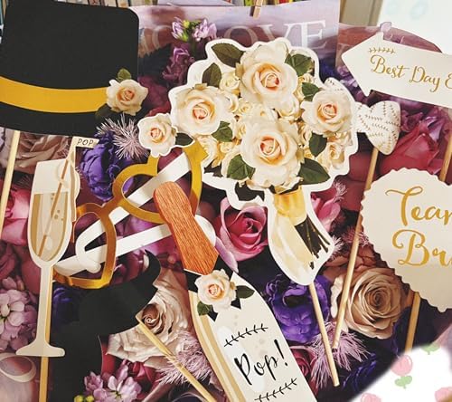 Wedding Photo Booth Props, DIY Wedding Decoration Unique Romantic Party Props, Paper Board Selfie Props with Easy Assembly Kit for Wedding, Bridal Shower, Engagement, Bachelorette Party