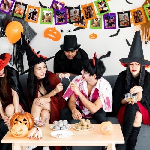 100 Pcs Halloween Paper Photo Frames 4x6 Orange Black Purple Green Paper Frame with 100 Clip 10 String Kit DIY Hanging Cardboard Photo Holder Halloween Wall Decor Wedding Home