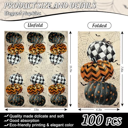 JarThenaAMCS 100Pcs Halloween Guest Napkins, Vintage Spiderweb Pumpkin