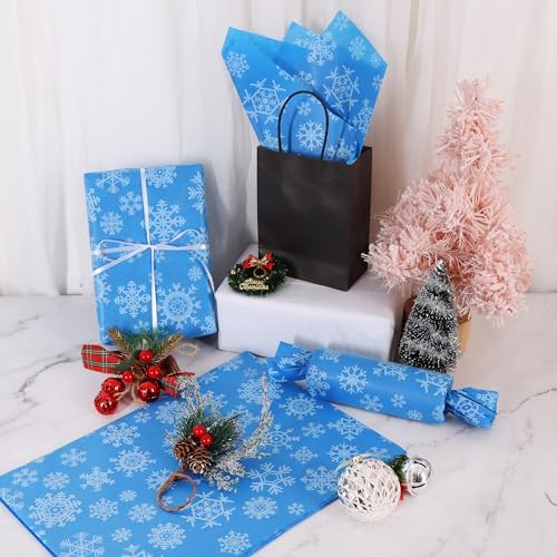 BEISHIDA Christmas Snowflake Tissue Paper Bulk，Royal Blue and White Wrapping Tissue Paper for Gift Bags, 14 x 20 Inch Gift Wrap for Winter Christmas Party DIY Crafts Decor Holiday Flowers-50 Sheets