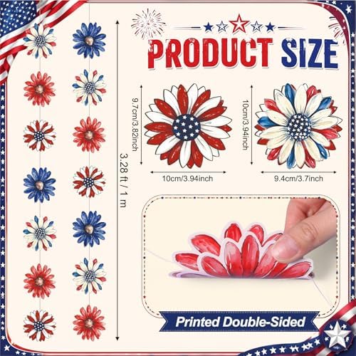 Xinnun 8 Pack Patriotic Flower Garland Decorations Memorial Day Banners