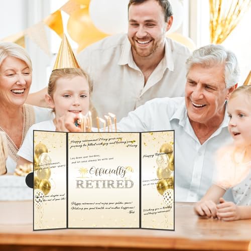 Retirement Party Decorations, Large Retird Card Signing Farewell Party Decorations Happy Retirement Guest Book Creative retirement Card for Men Women (Black Gold)