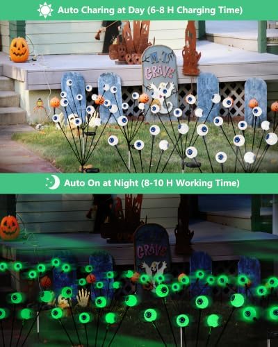 Solar Halloween Decorations Outdoor 2 Pack 12 LED Green Solar Eyeball Light