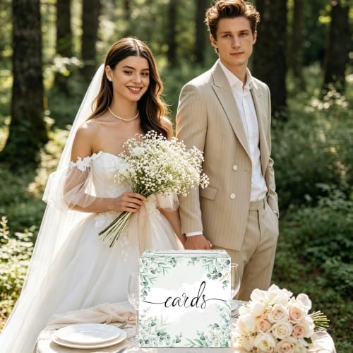 Sage Greenery Wedding Card Box, Paperboard 8.7" Gift Card Holder for Graduation Birthday Party Reception Retirement Anniversary Bridal & Baby Shower