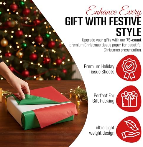 Iconikal 75 Sheets Christmas Tissue Paper Assortment 20 x 20 ES 25 of Each: