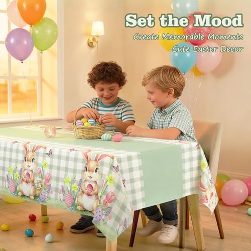 3 Pack Easter Bunny Tablecloth, Disposable Plastic Easter Table Decorations for Spring Party, Easter Decorations for Home, 54x108 Inch