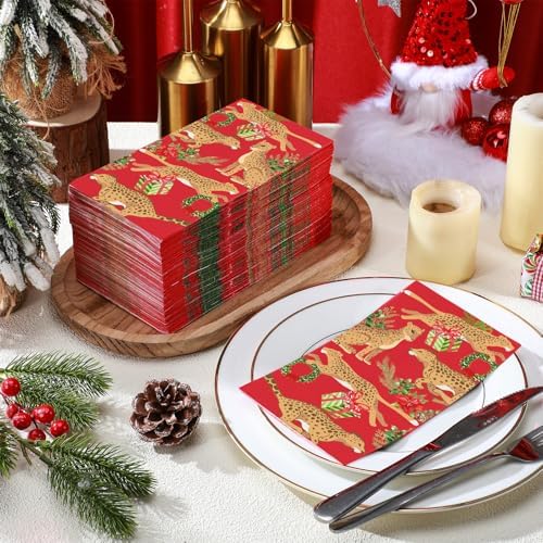 Seajan 200 Pcs ChristmasLeopard Disposable Hand Towels for Bathroom