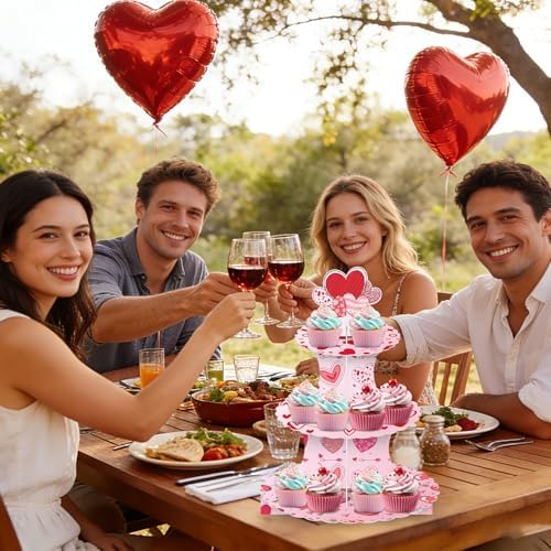Valentine's Day Cupcake Stand Decoration, 3 Tier Hearts Candy Cupcake Stand DIY Cake Stand Holder Tower Cardboard Dessert Serving Cookie Tray Holder for Valentine Wedding Anniversary Party Supplies