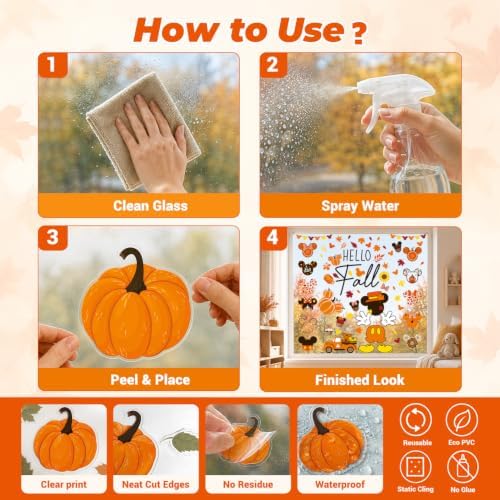 Fall Window Clings for Glass Windows, 6 Sheet Sunflower Autumn Window Cling
