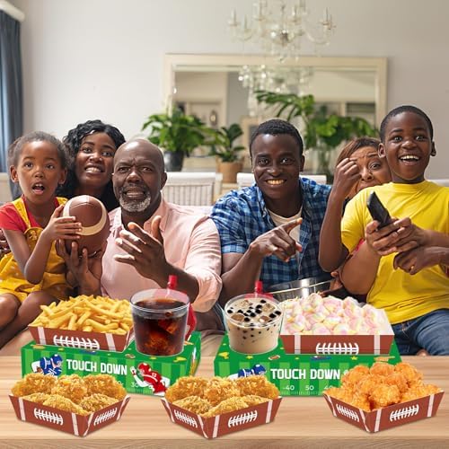 Jansun 36Pcs Football Serving Trays and Platters Candy Popcorn French Fries Snack Trays Football Movie Boxes for Snacks Tray Football Party Supplies