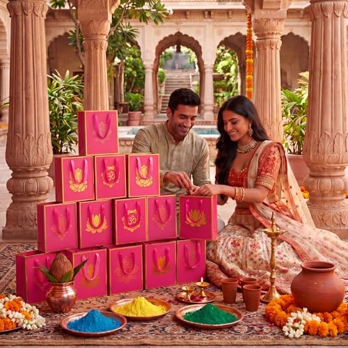 Sabary 30 Pcs Ganesh Pooja Indian Return Gift Paper Bag, Fuchsia