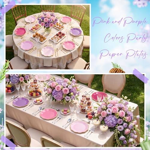 72 Pcs Pink and Purple Paper Plates 9 Inch Disposable