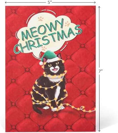 POPWOW Christmas Sofa Cats Pop Up Card, Meowy Christmas, Xmas Tree, 3D Greeting Card, Gift for Cat Person, Kid, Boy, Girl, Sister, Brother, 5x7 - Includes Envelope And Message Note