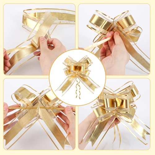 COQOFA 10 Pieces Large Cello/Cellophane Bags 18x30 Inches Clear Basket Gift Bags Gold Star Printed OPP Plastic Cellophane Wrap for Baskets Gift Packaging with Gold Pull Bows
