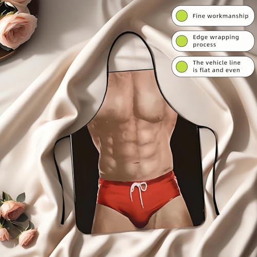 Hilarious Muscle Man Apron for Men - Adjustable Waterproof BBQ Apron, White Elephant Present for Husband and Dad