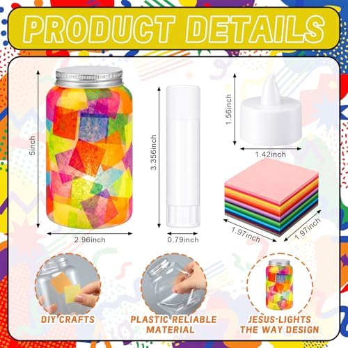 Qinyoung 12 Pcs Coloring Rainbow Mason Jars Crafts DIY Suncatchers