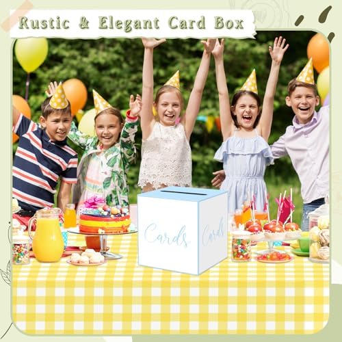 WNINK White and Blue Card Box for Parties, Weddings, Birthdays, Bridal & Baby Showers, Anniversaries, Graduations & Retirements Party Decorations – Cards, Raffle, Wishes & Money Card Boxes
