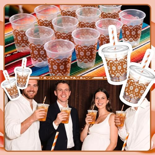 Jingmore 50 Pcs Mexican Cielito Lindo Plastic Cups Ghost Brown and White